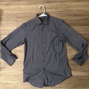 ALFANI GEO PRINT BLUE MEDIUM 15-15 1/2 32-33 SLIM STRETCH BUTTON FROMT SHIRT MEN